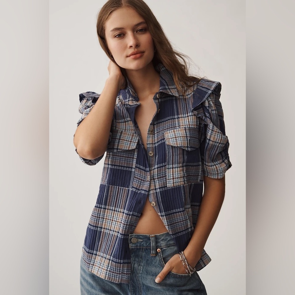 Pilcro Ozzie ruffle sleeve top
